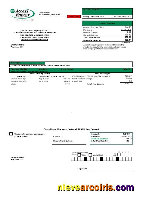 USA Iowa Access Energy Cooperative business utility bill